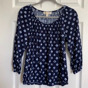 Michael Kors 3/4 sleeve navy blue printed blouse
